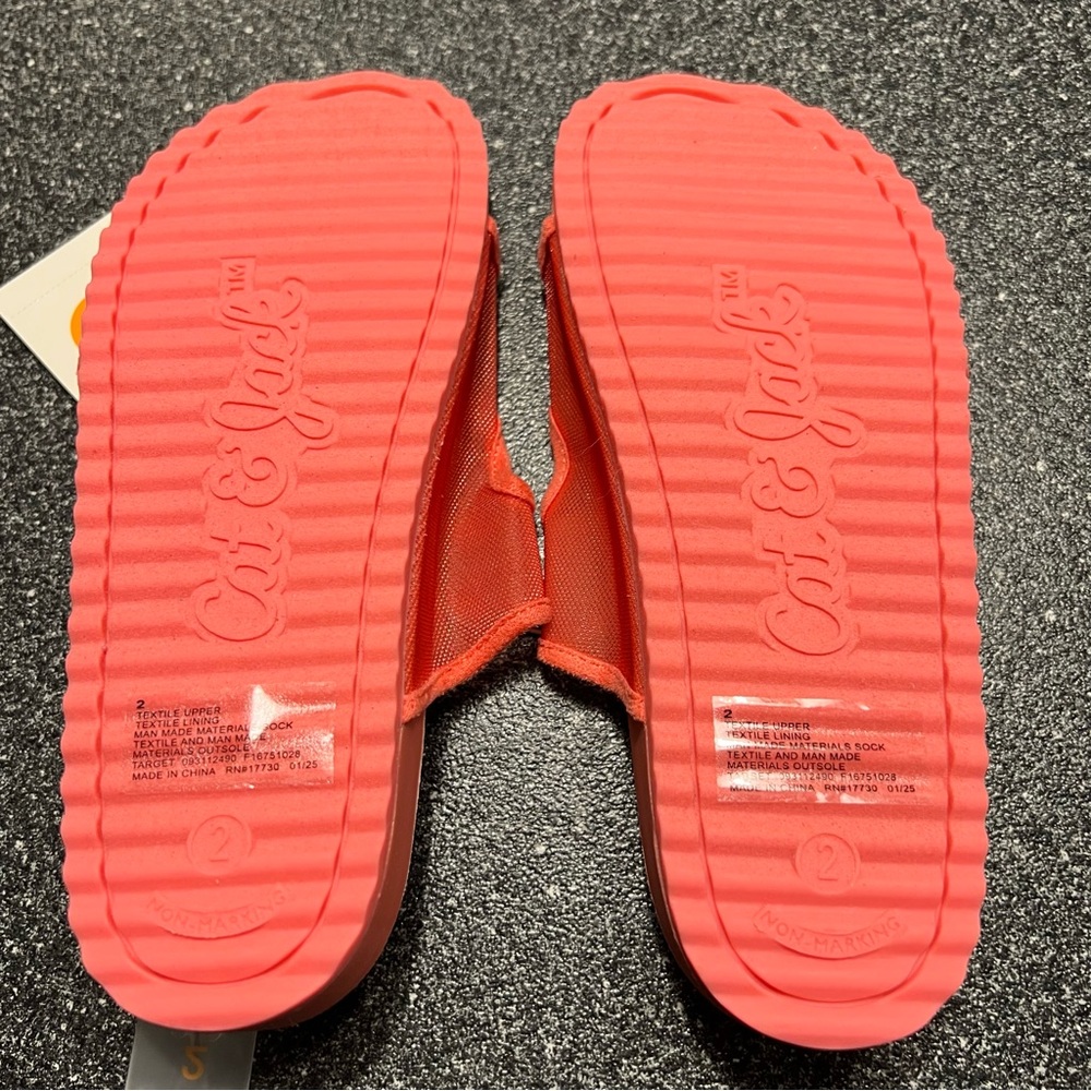 NWT Cat & Jack Kid Kaia Mesh Footbed Sandals- Coral Red Size 2 - Picture 4 of 5